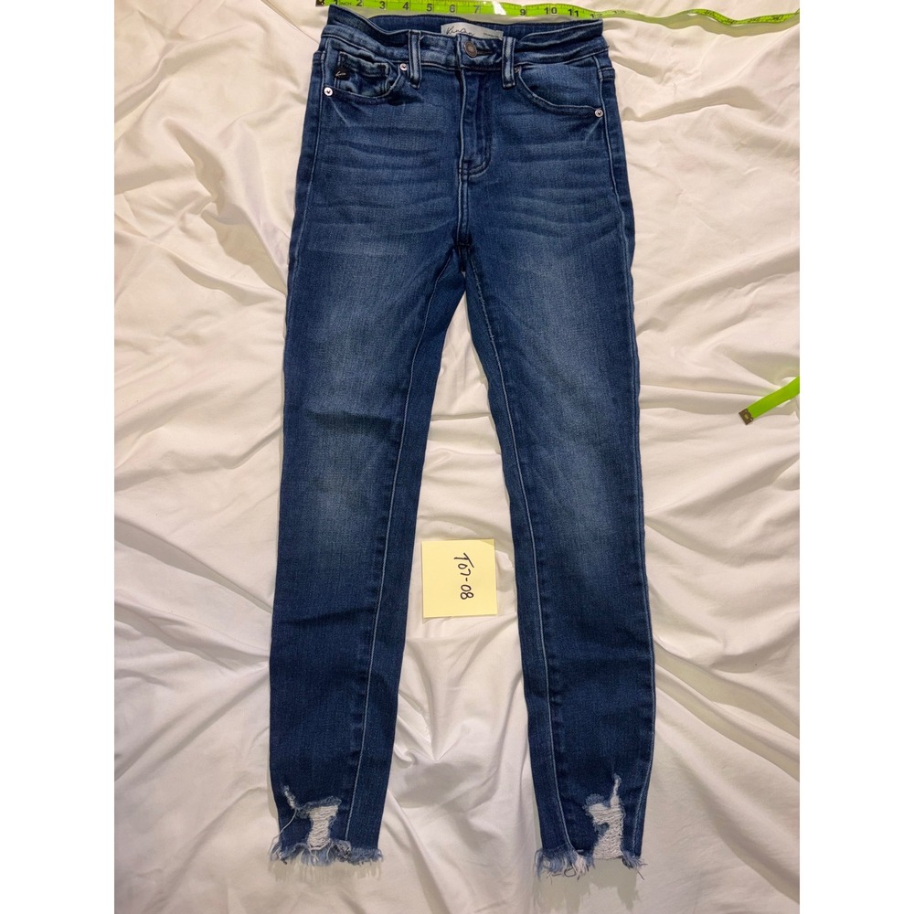 KanCan High Rise Skinny Jeans Medium Wash Raw Frayed Hem Size 23 197495 T07-08